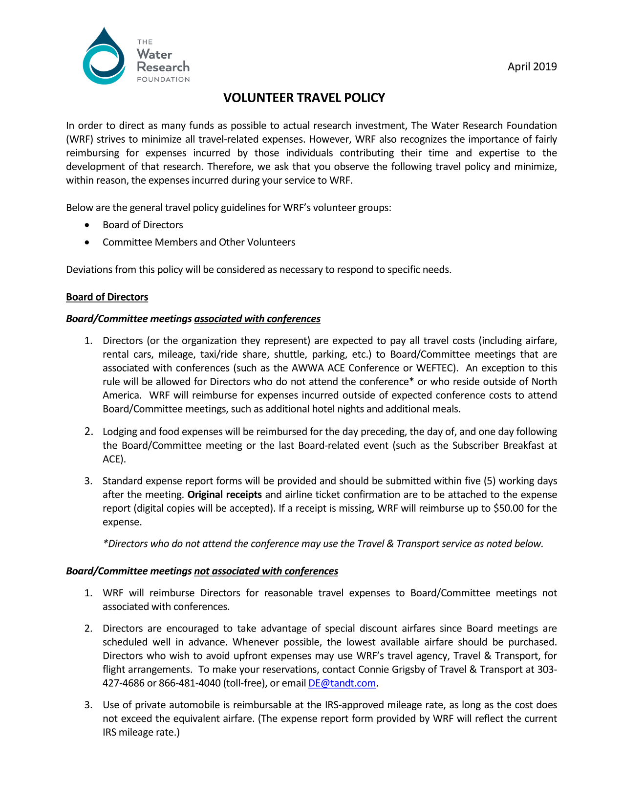 Volunteer Travel Policy screenshot