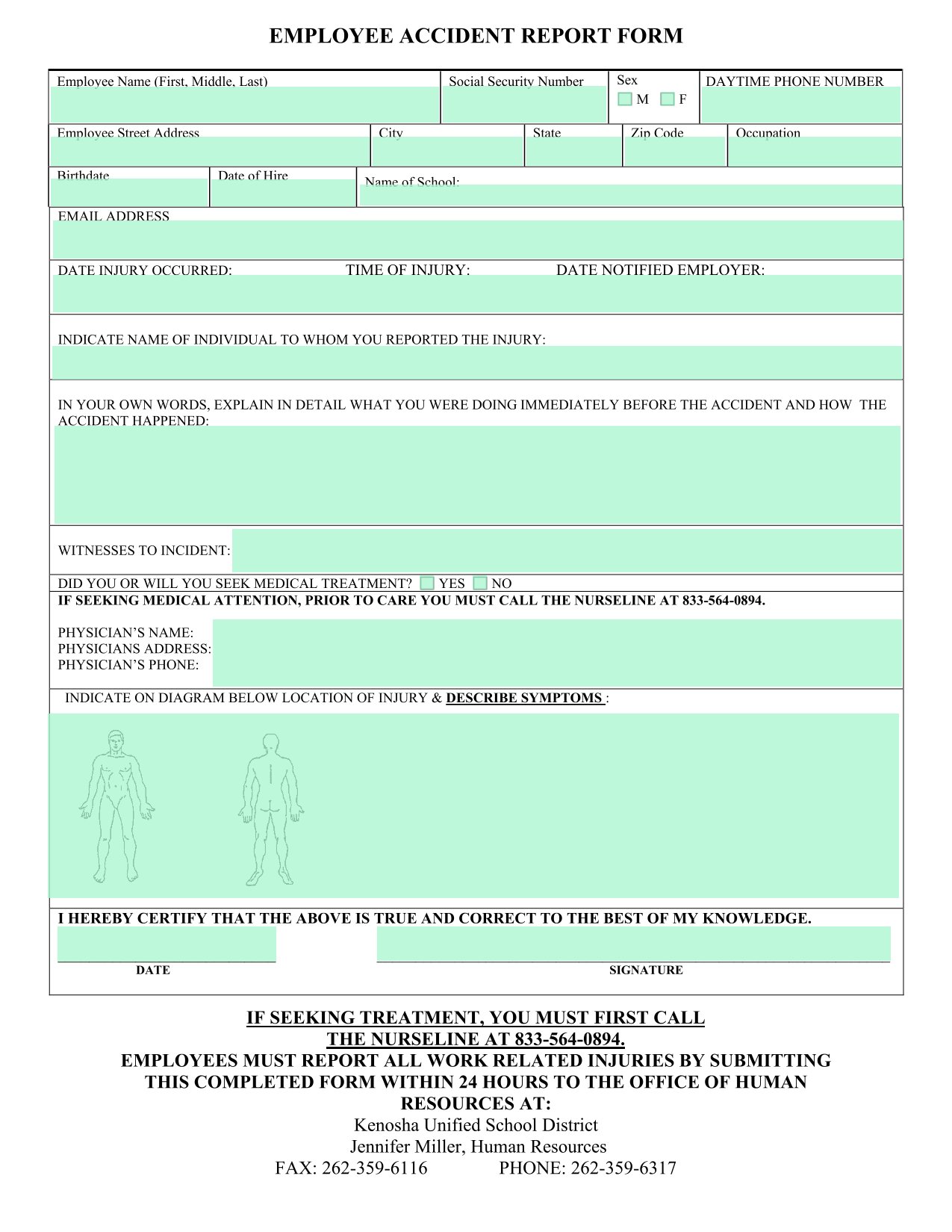Employee Accident Report Form screenshot