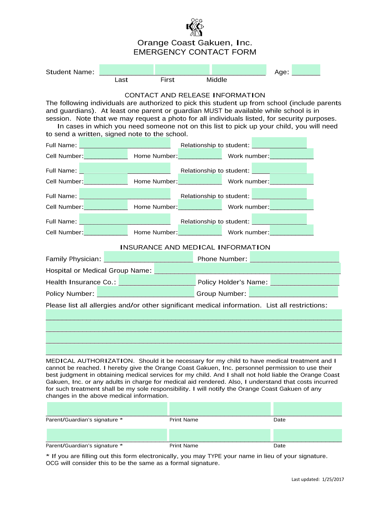 Emergency Contact Form screenshot