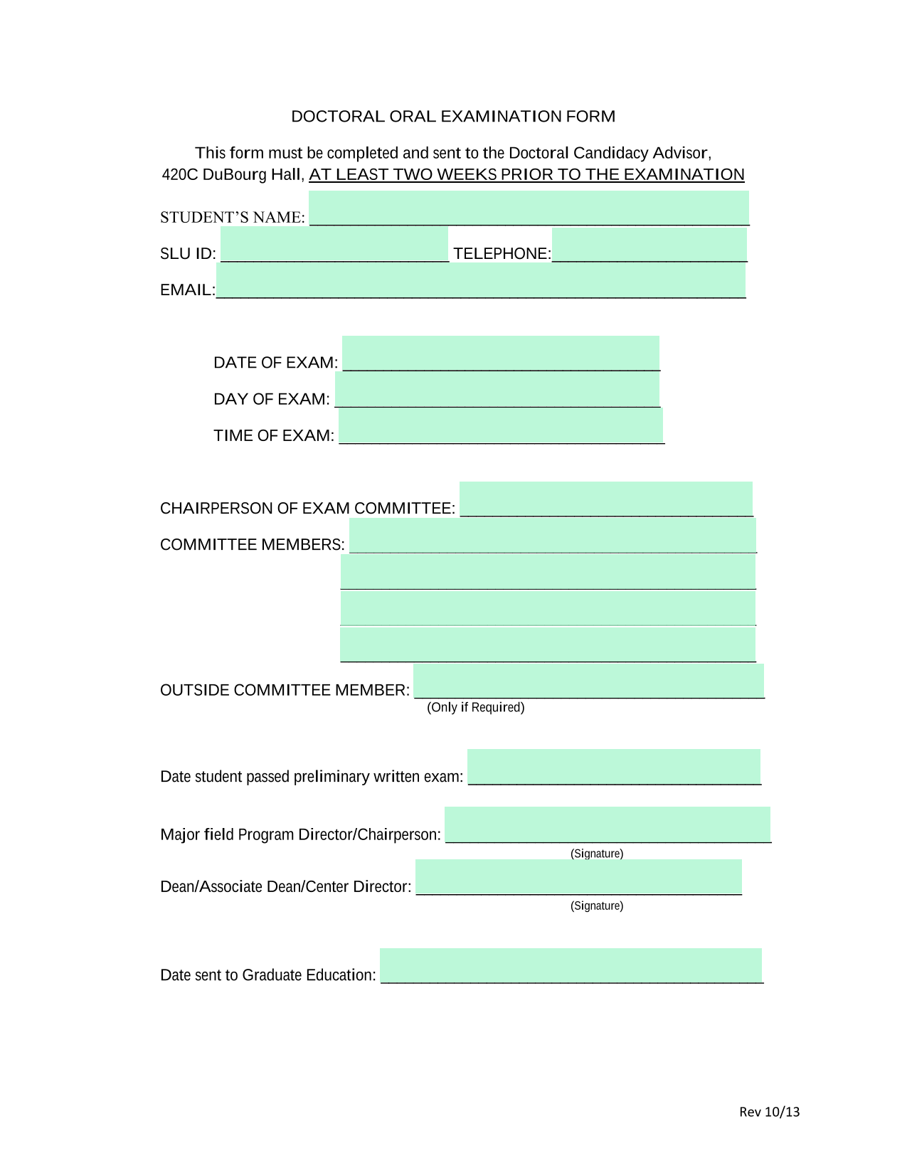 Doctoral Oral Examination Form screenshot