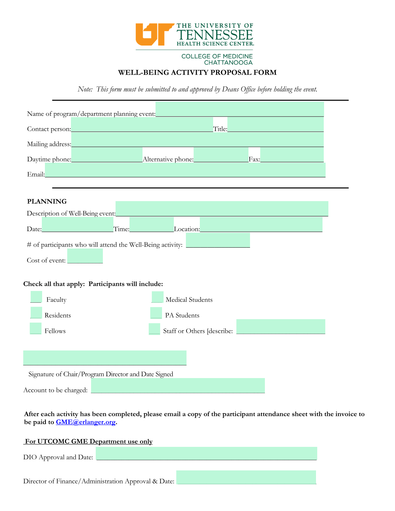 WELL BEING ACTIVITY PROPOSAL FORM screenshot