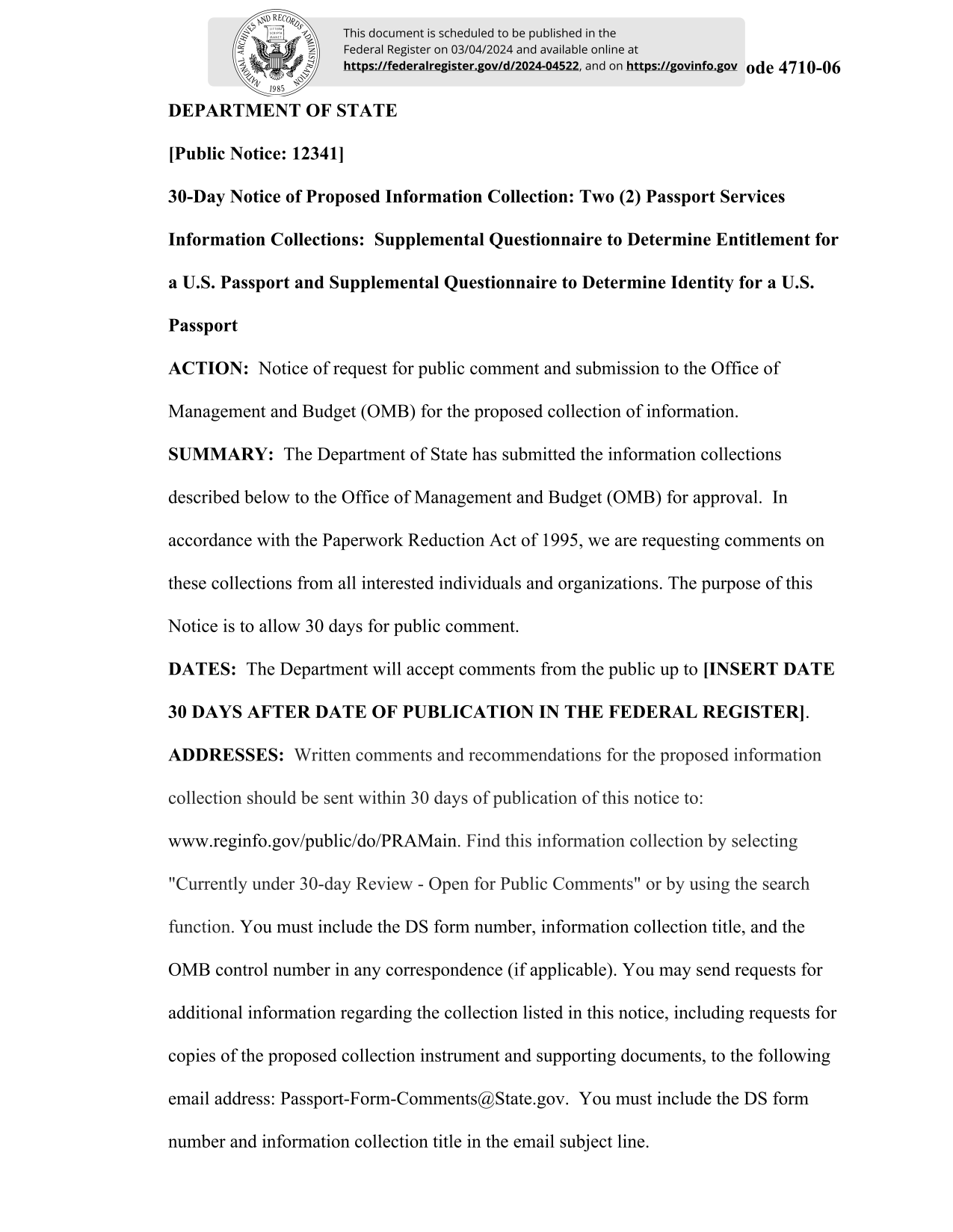 Supplemental Questionnaire To Determine Entitlement For A U.S. Passport screenshot