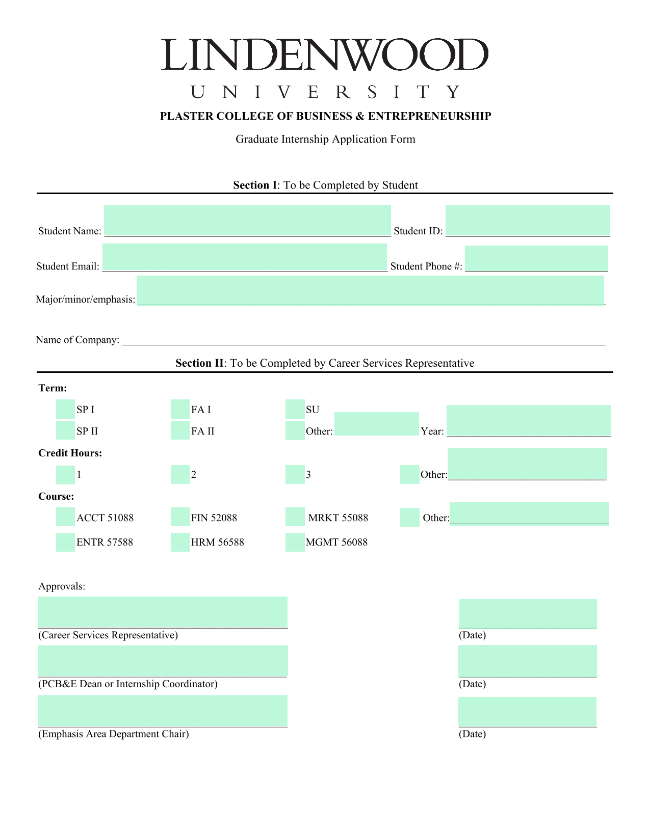 Graduate Internship Application Form screenshot