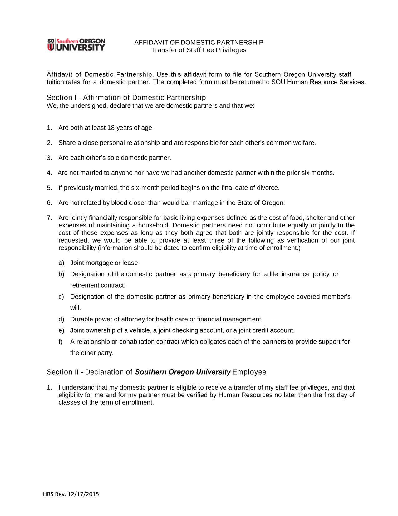 Affidavit Of Domestic Partnership screenshot