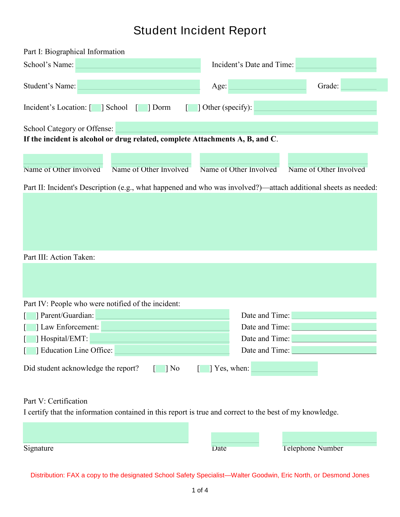 Student Incident Report screenshot
