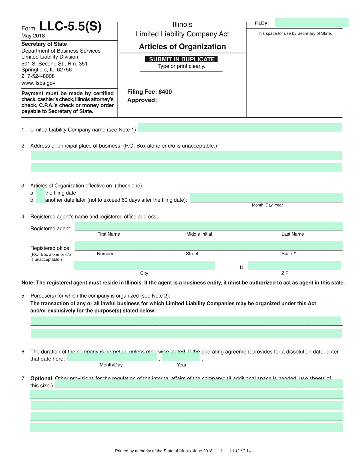 Articles Of Organization screenshot