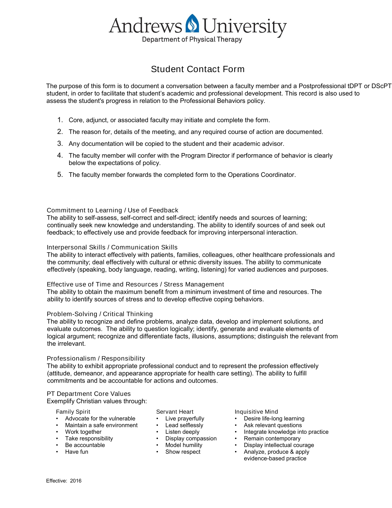 Student Contact Form screenshot