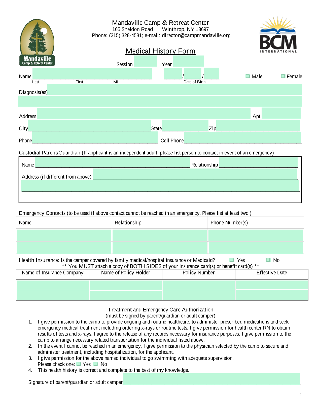 Medical History Form screenshot