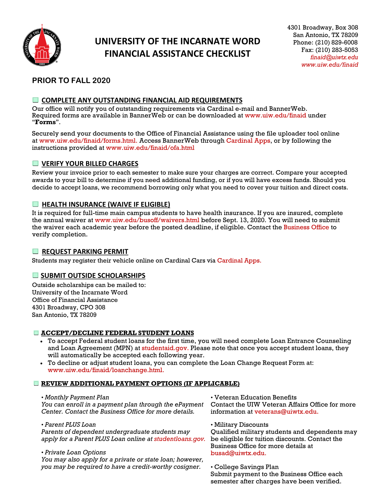 Financial Assistance Checklist screenshot