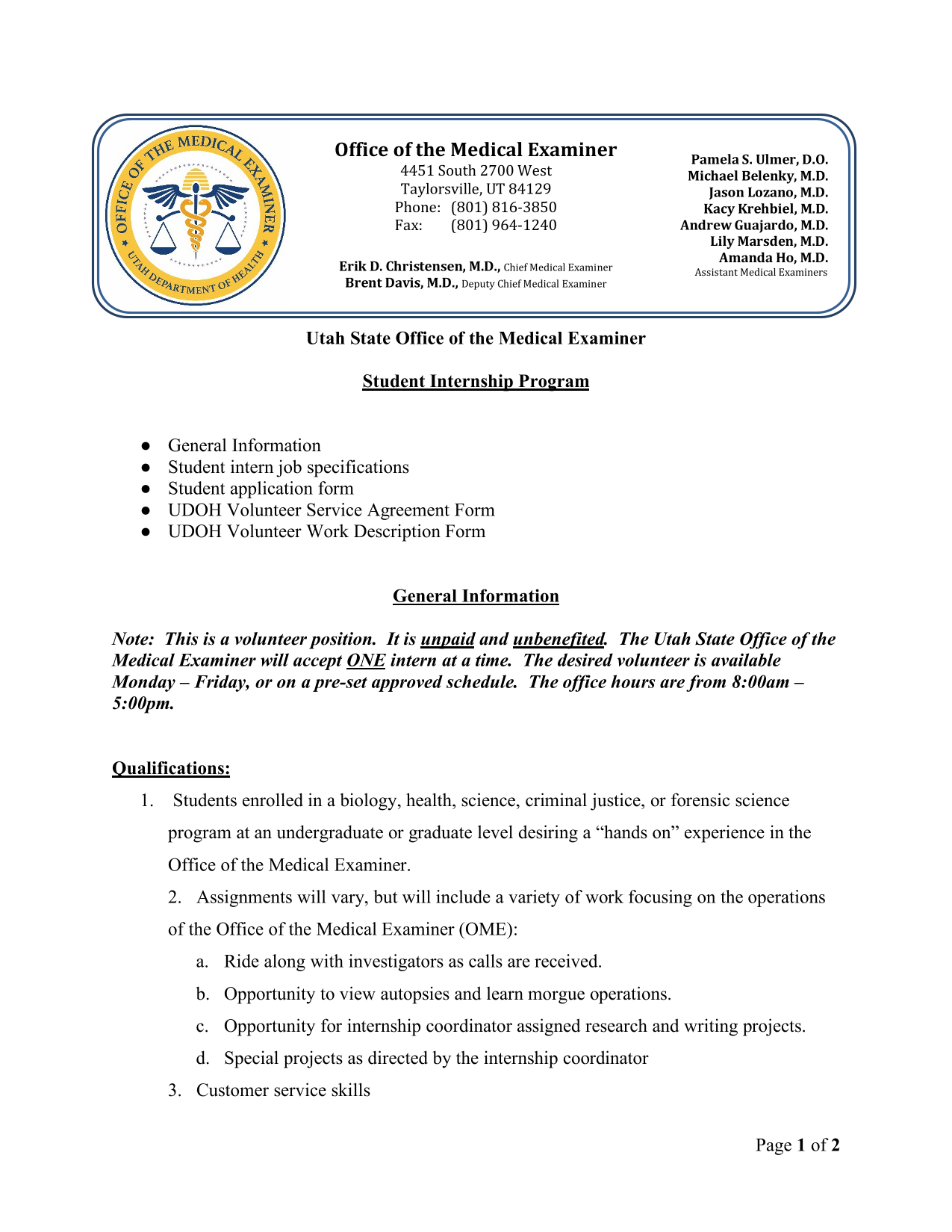 Utah State Office Of The Medical Examiner Student Internship Program screenshot