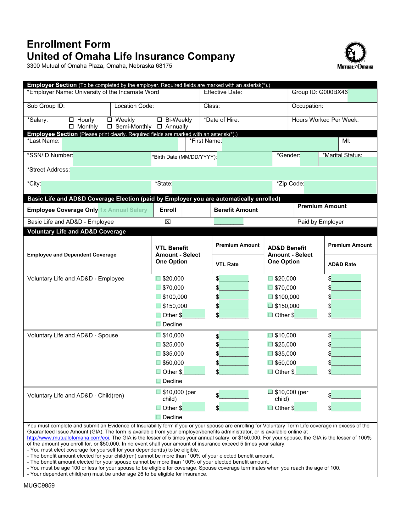 Enrollment Form screenshot