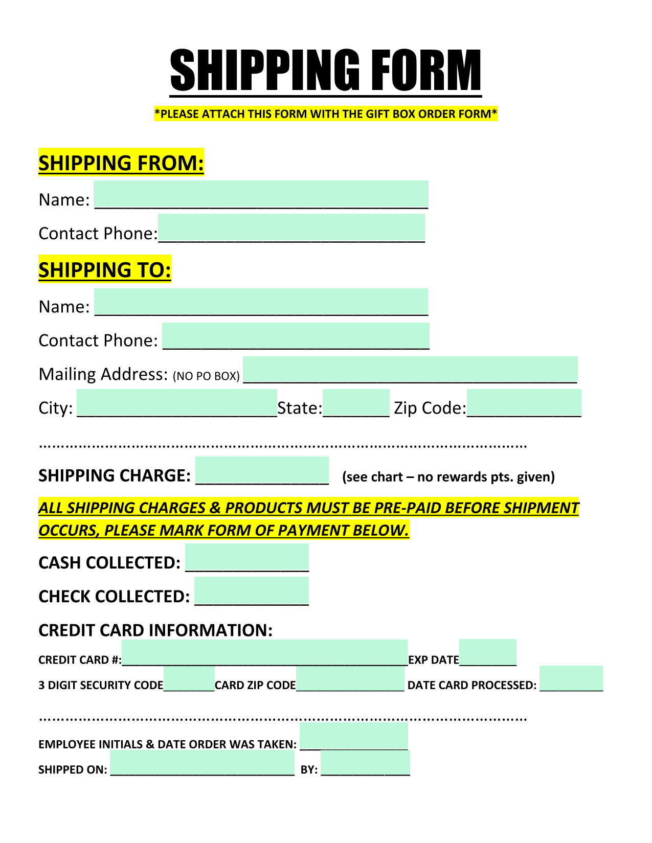 Shipping Form screenshot