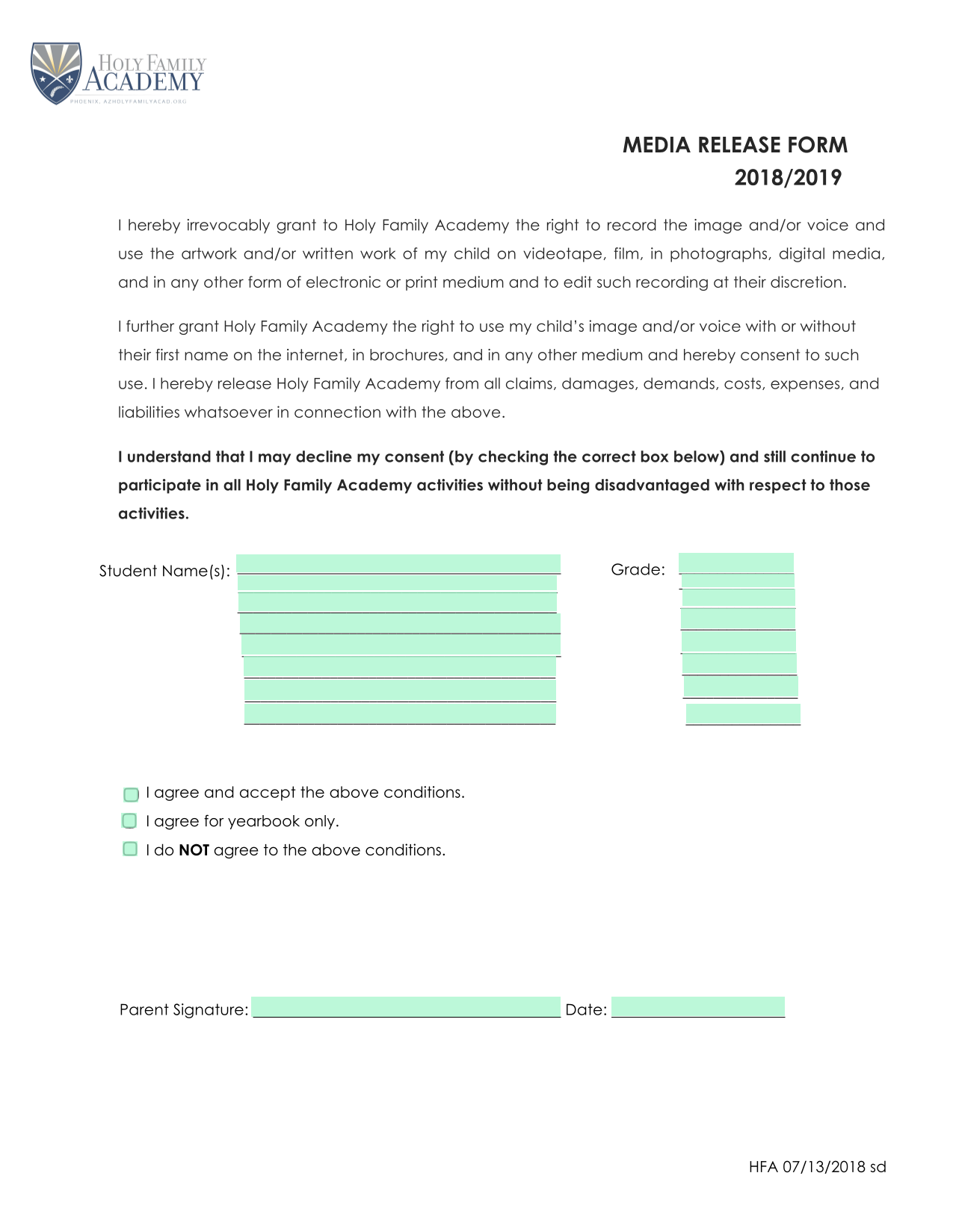 MEDIA RELEASE FORM screenshot