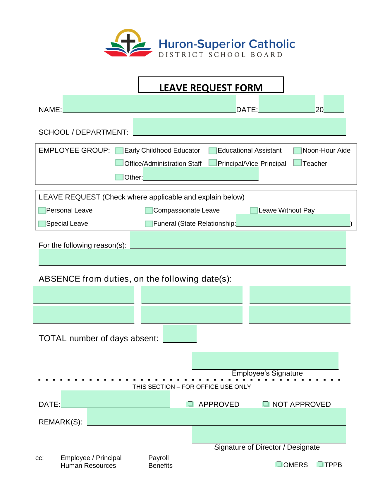 LEAVE REQUEST FORM screenshot