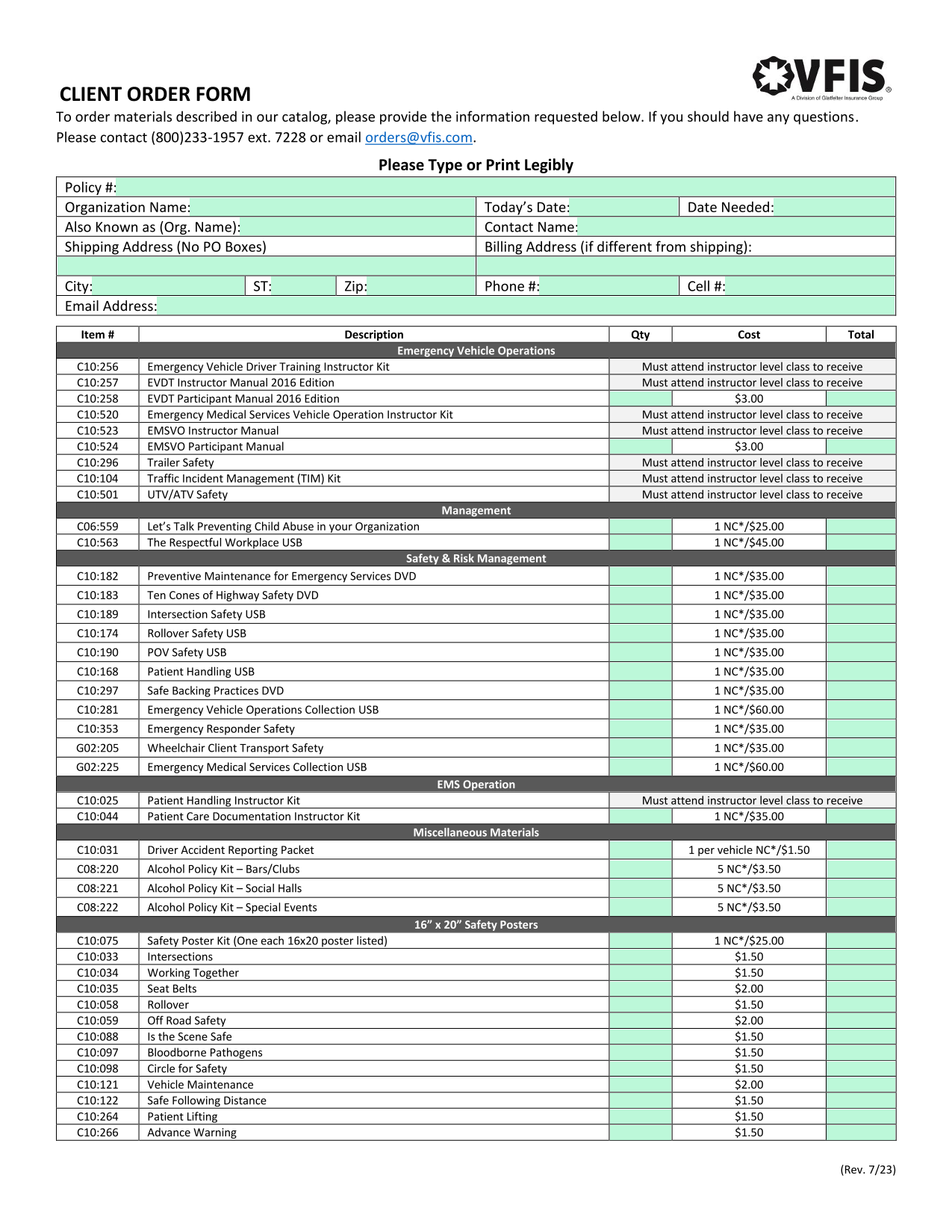 Client Order Form screenshot
