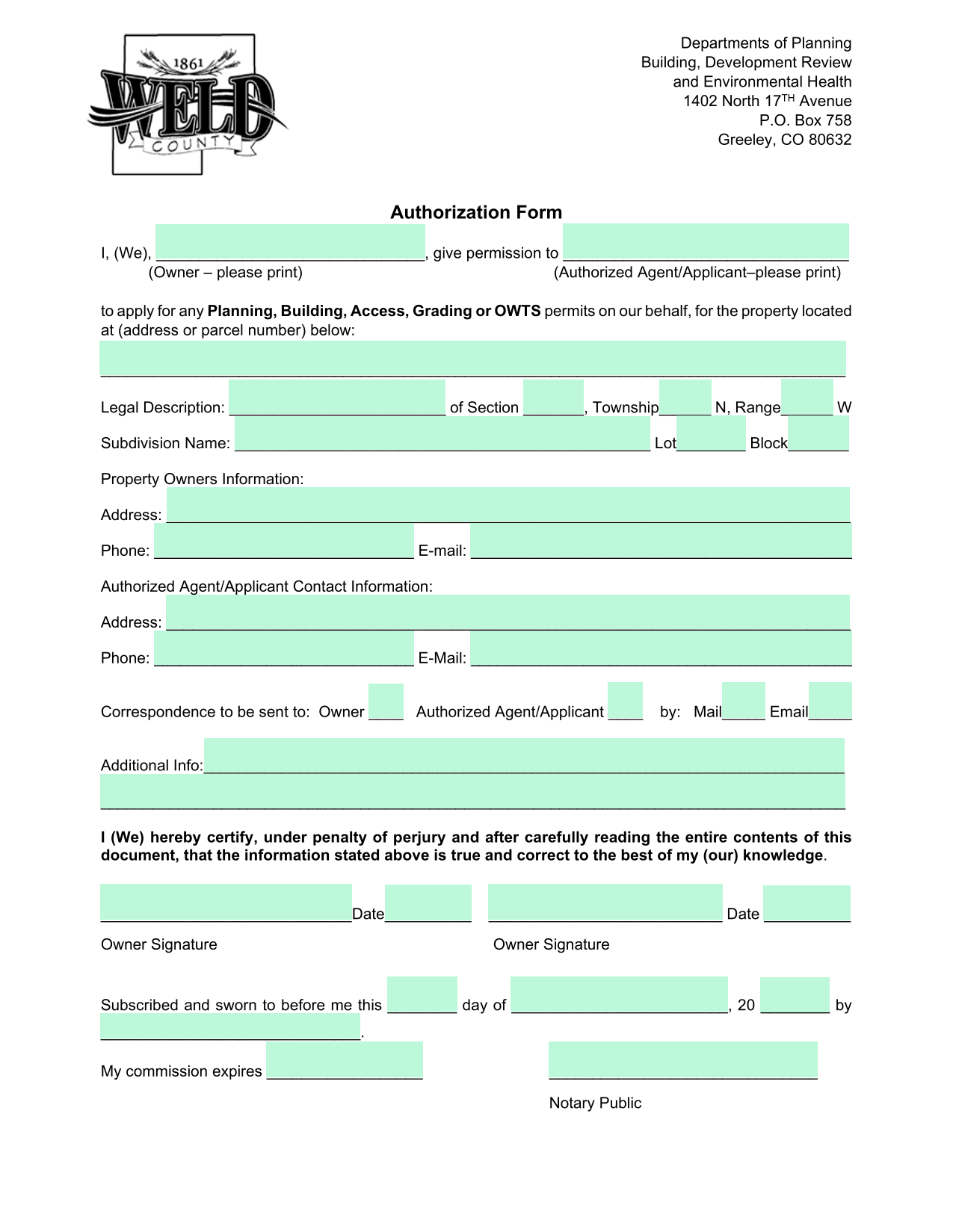 Authorization Form screenshot