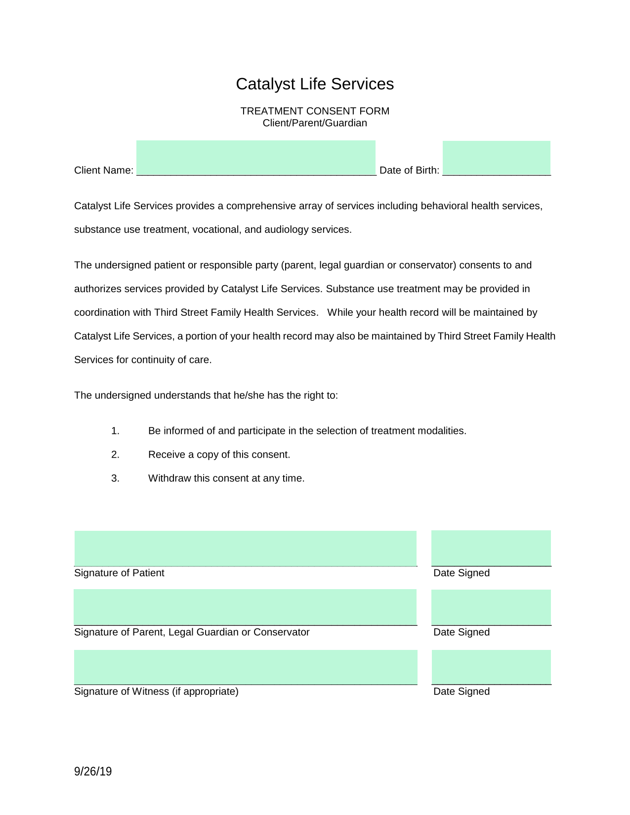TREATMENT CONSENT FORM screenshot