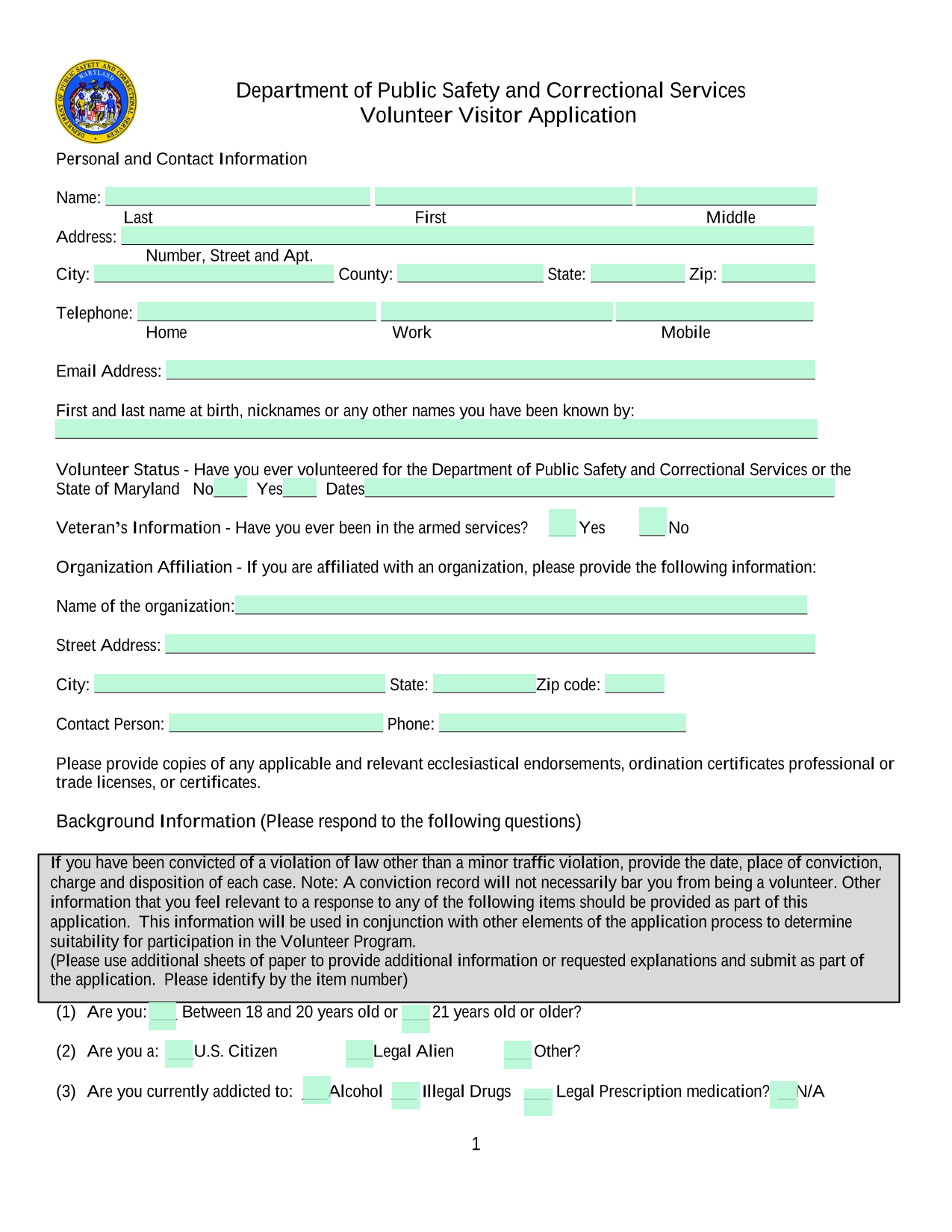 Volunteer Visitor Application screenshot