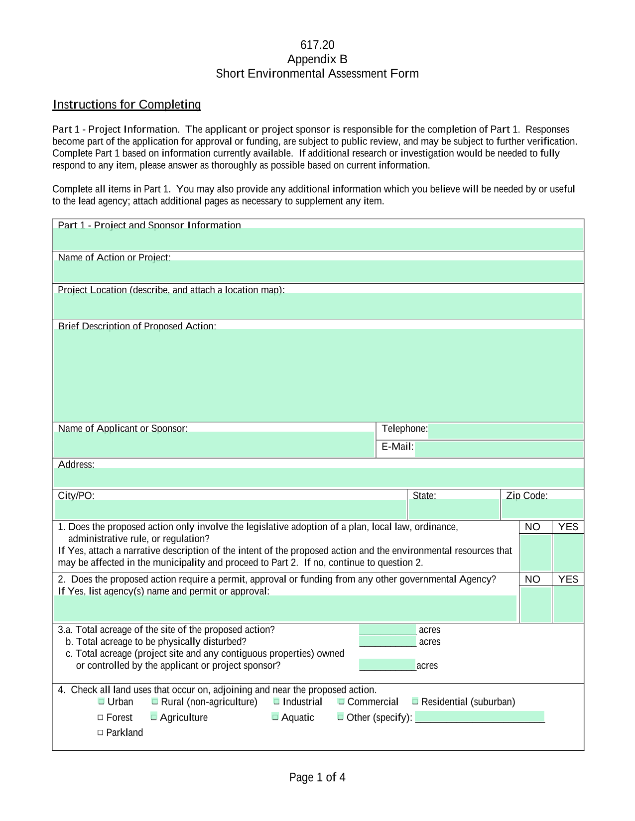 Short Environmental Assessment Form screenshot