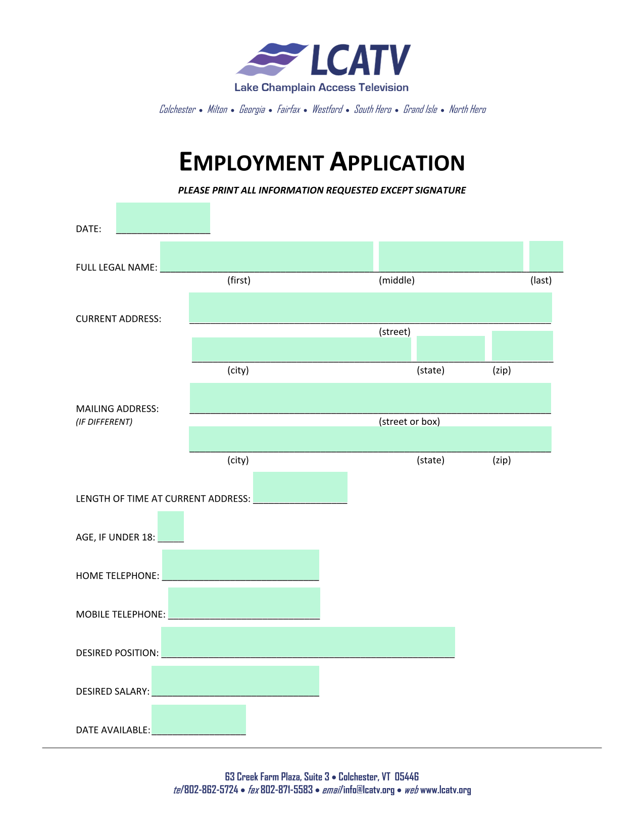 Employment Application screenshot