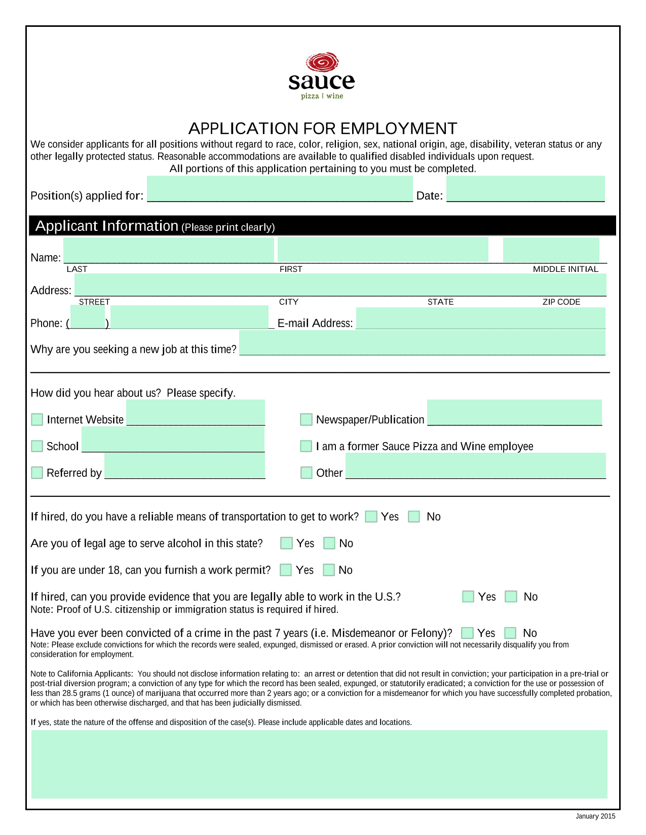 APPLICATION FOR EMPLOYMENT screenshot