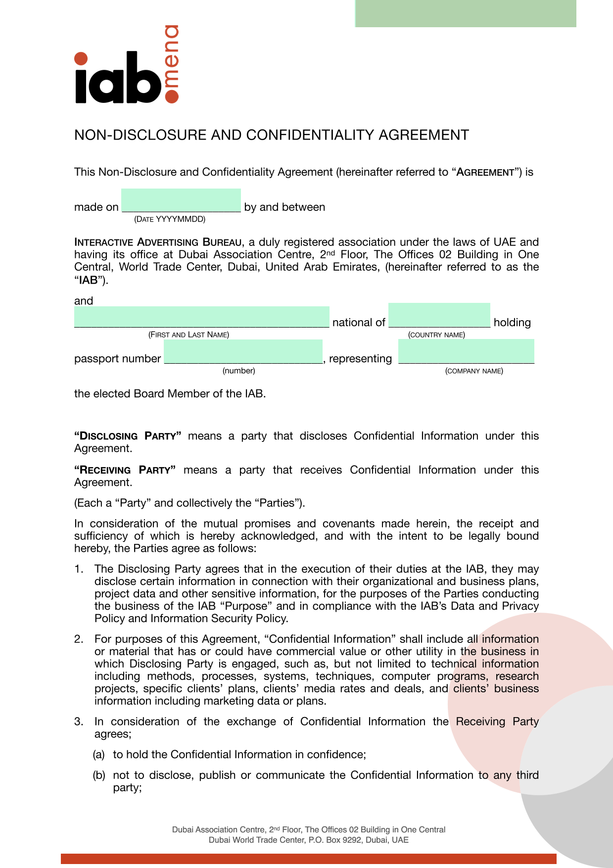 Non Disclosure And Confidentiality Agreement screenshot