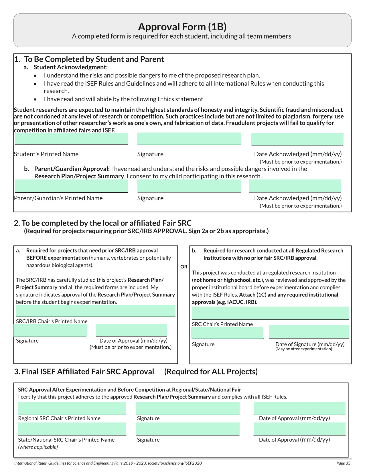 ISEF Approval Form (1B) screenshot