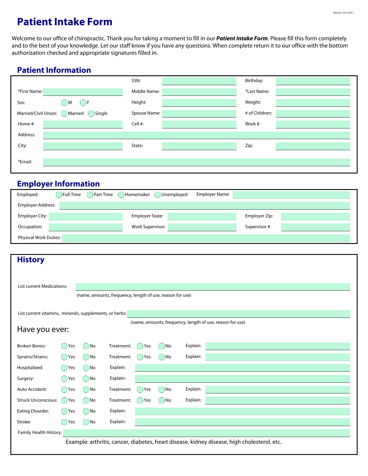Patient Intake Form screenshot