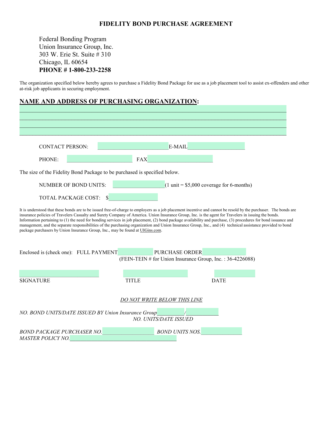 Fidelity Bond Purchase Agreement screenshot