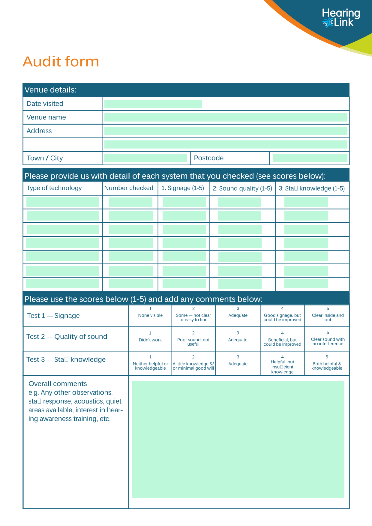 Audit Form screenshot