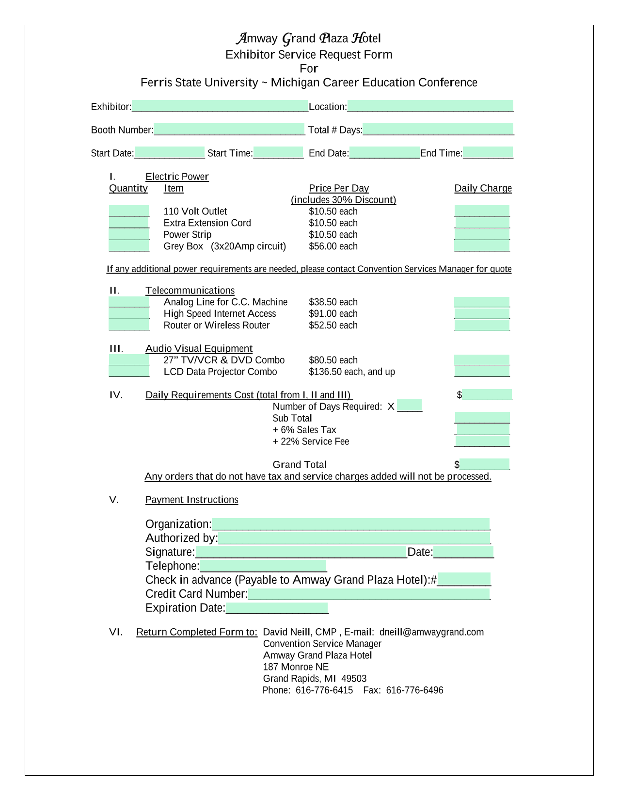 Exhibitor Service Request Form screenshot