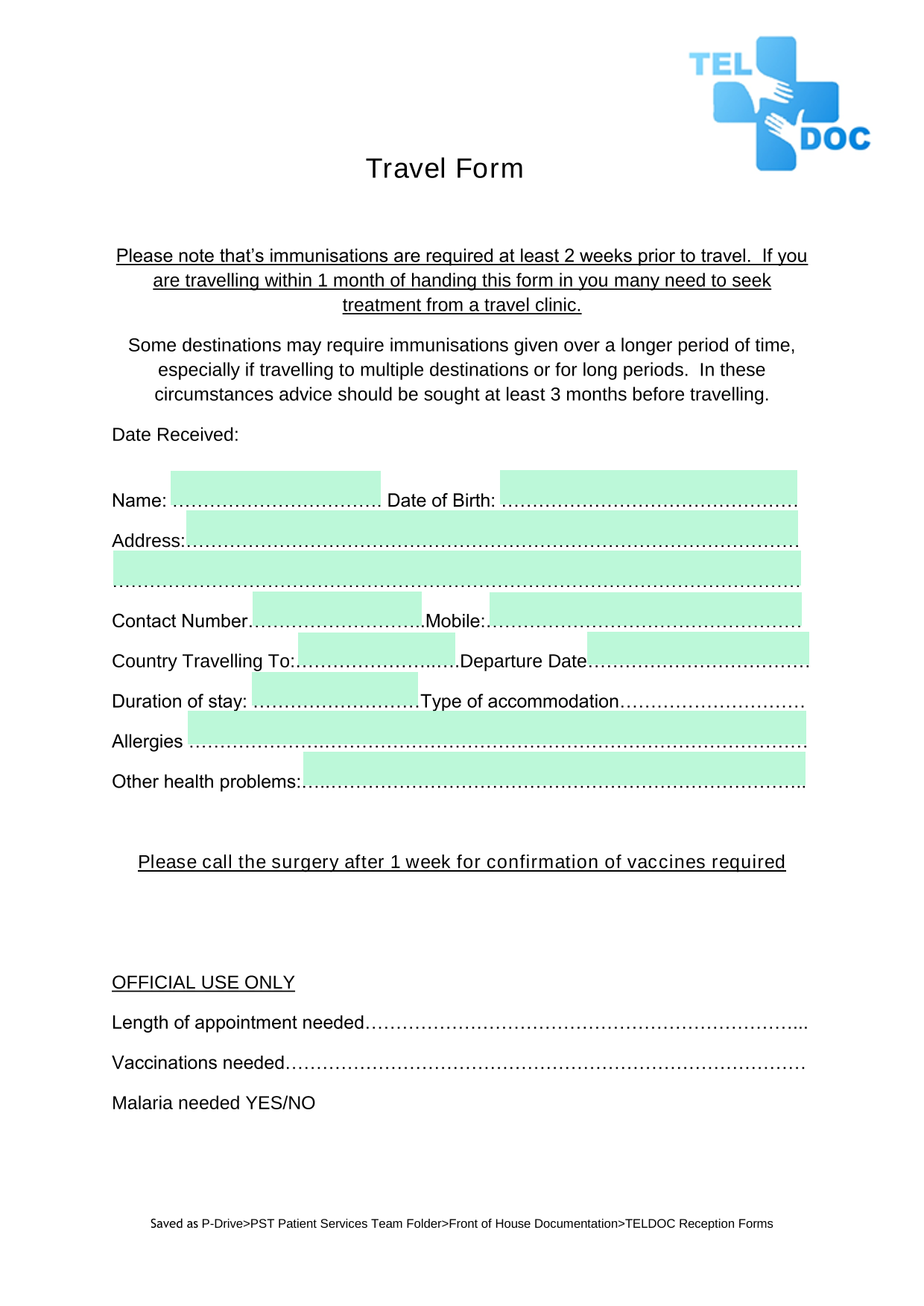 Travel Form screenshot