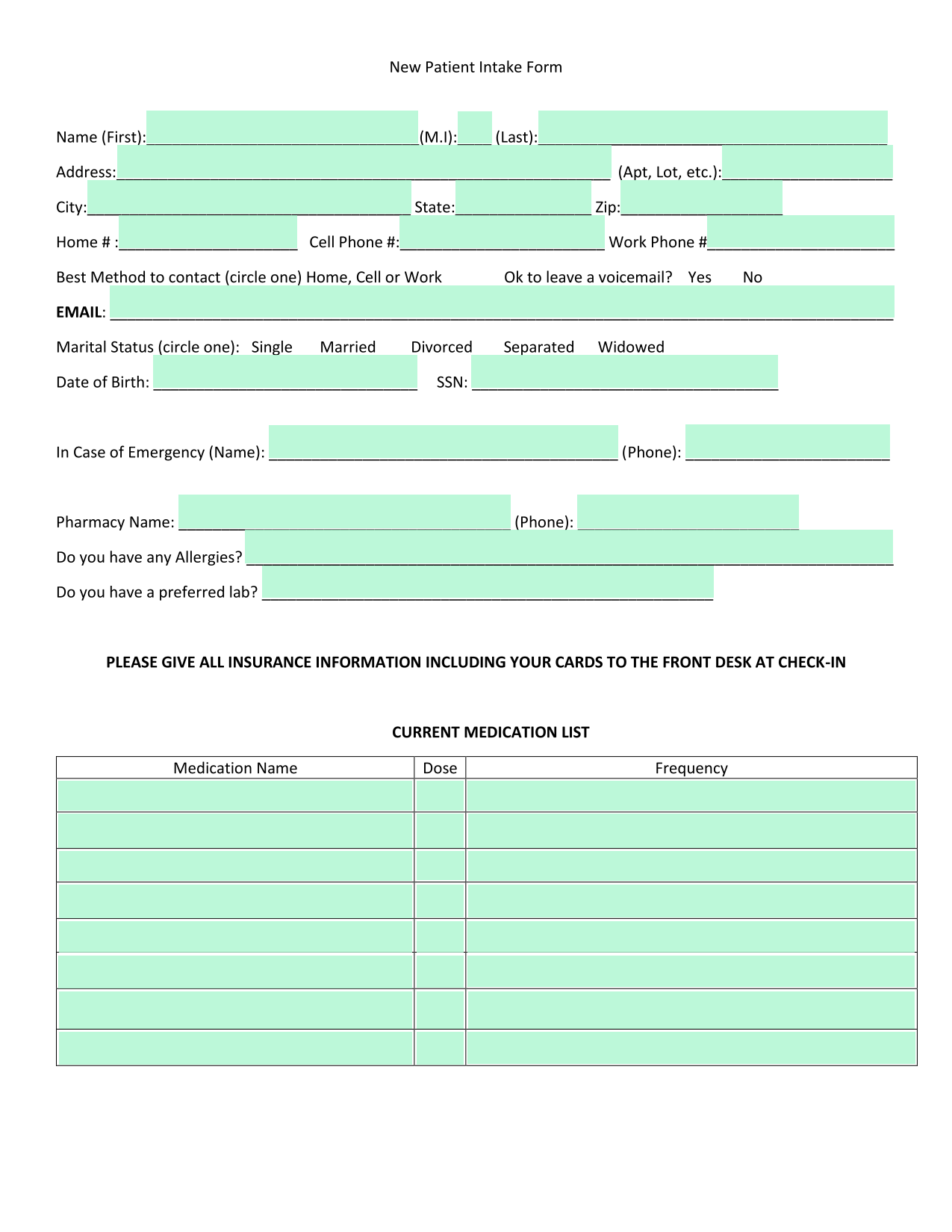 New Patient Intake Form screenshot