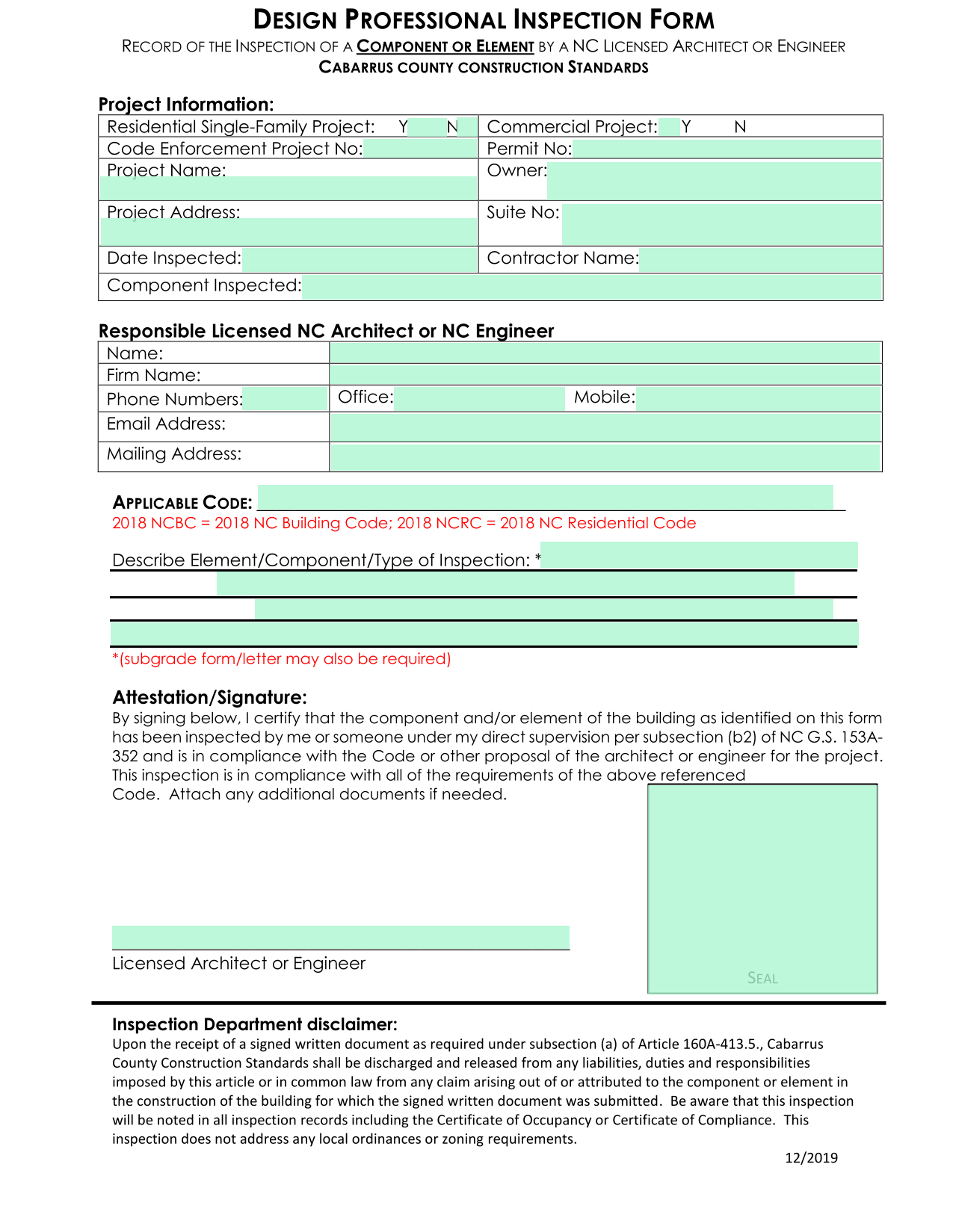 Design Professional Inspection Form screenshot