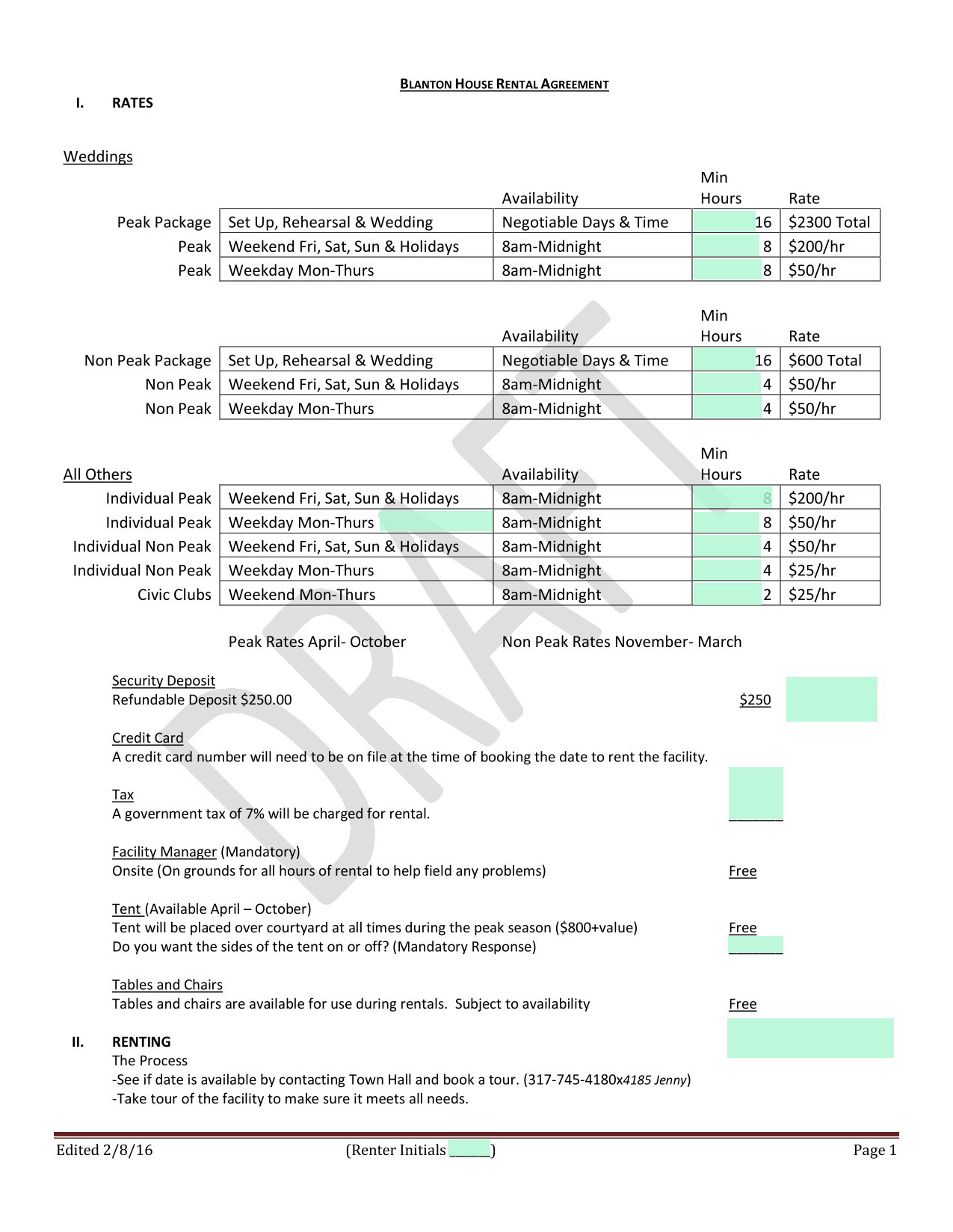 Blanton House Rental Agreement screenshot