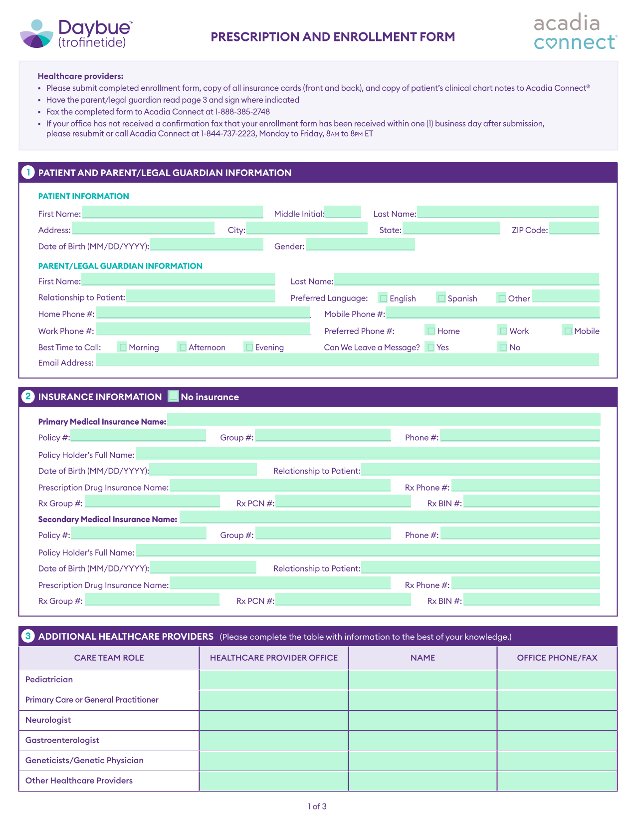 PRESCRIPTION AND ENROLLMENT FORM screenshot
