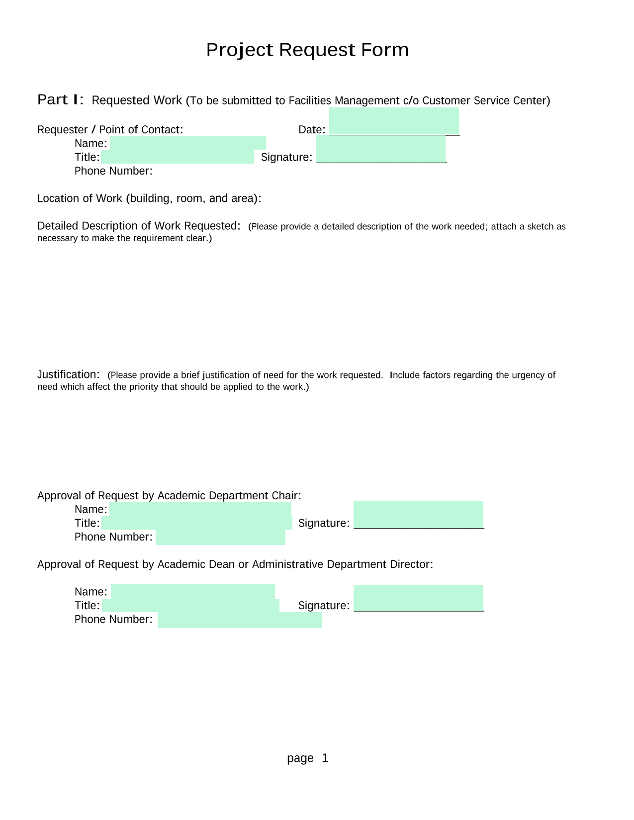Project Request Form screenshot