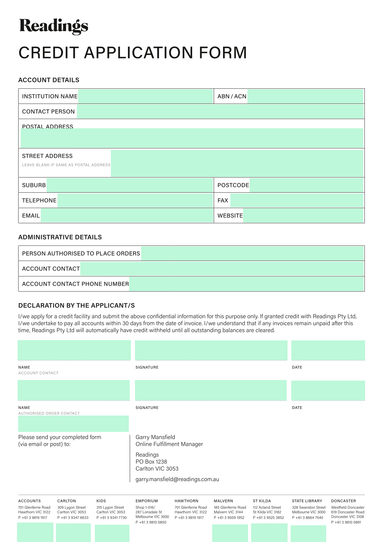 CREDIT APPLICATION FORM screenshot