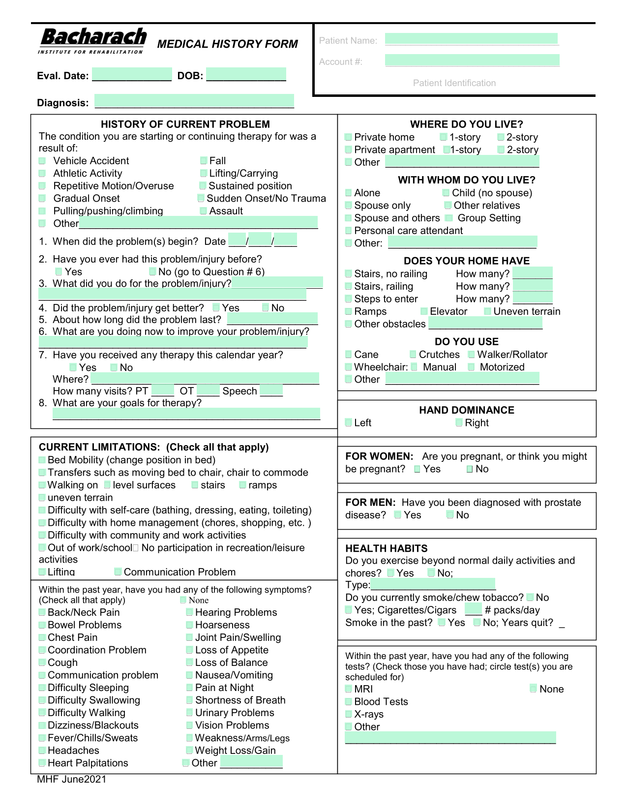 Medical History Form screenshot