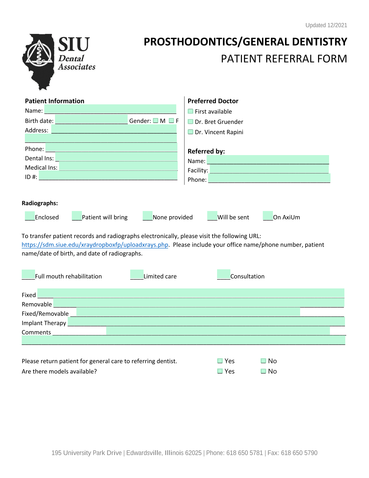 Patient Referral Form screenshot