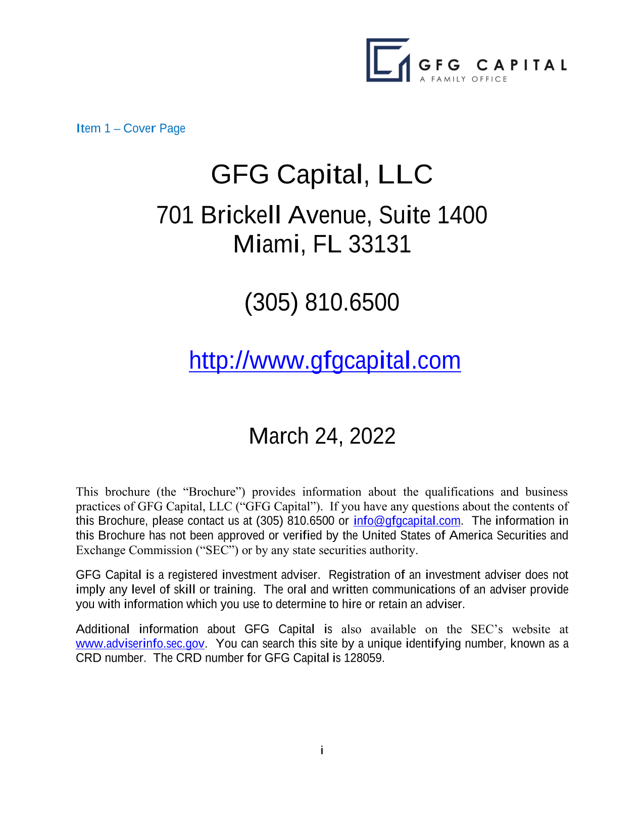 GFG Capital, LLC Brochure screenshot