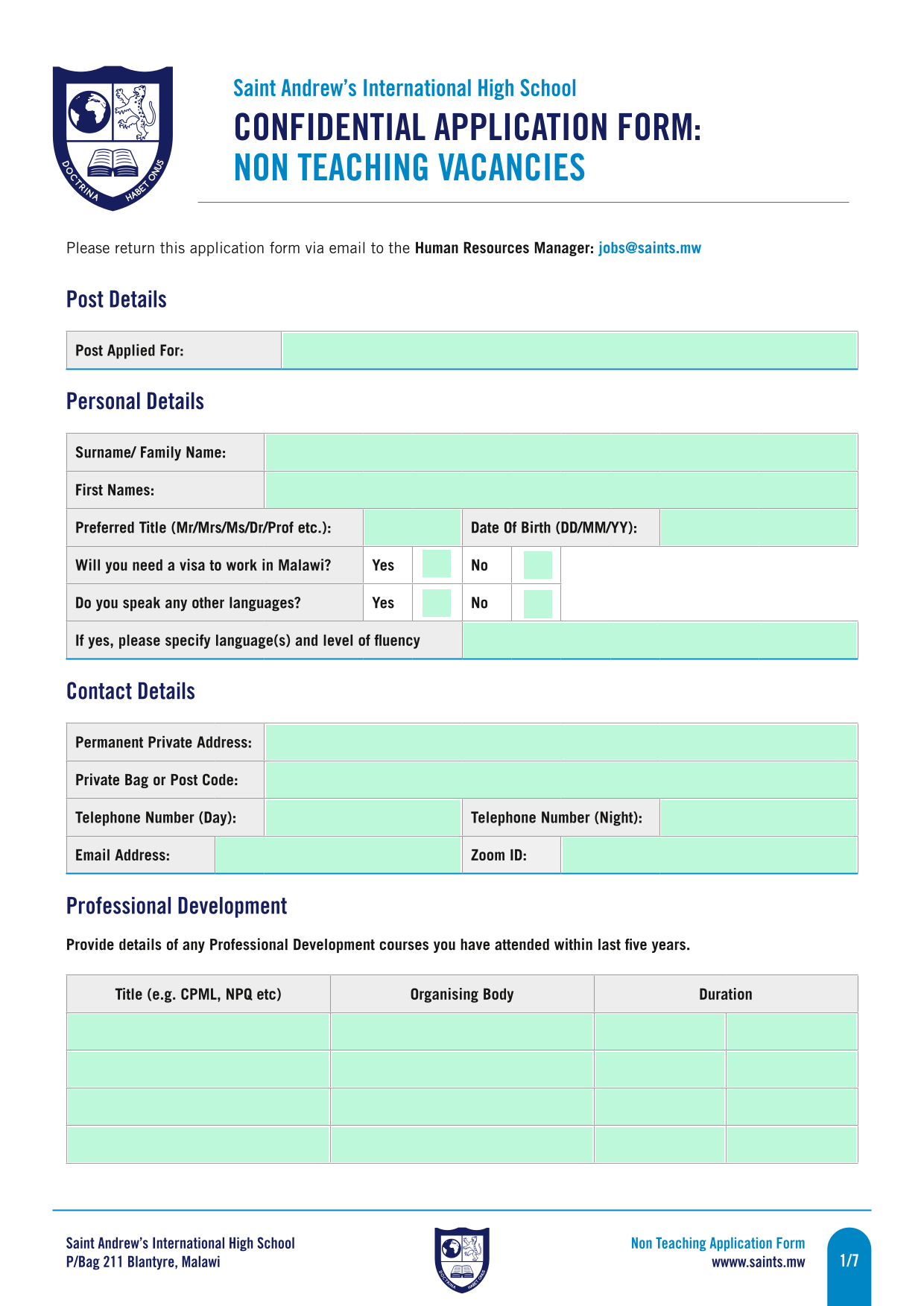 Non Teaching Application Form screenshot