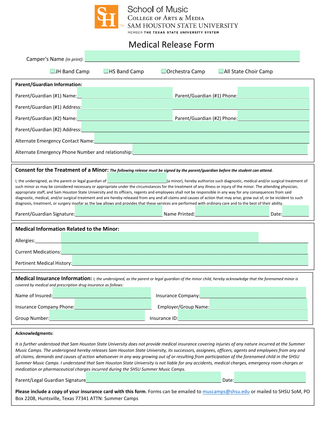 Medical Release Form screenshot