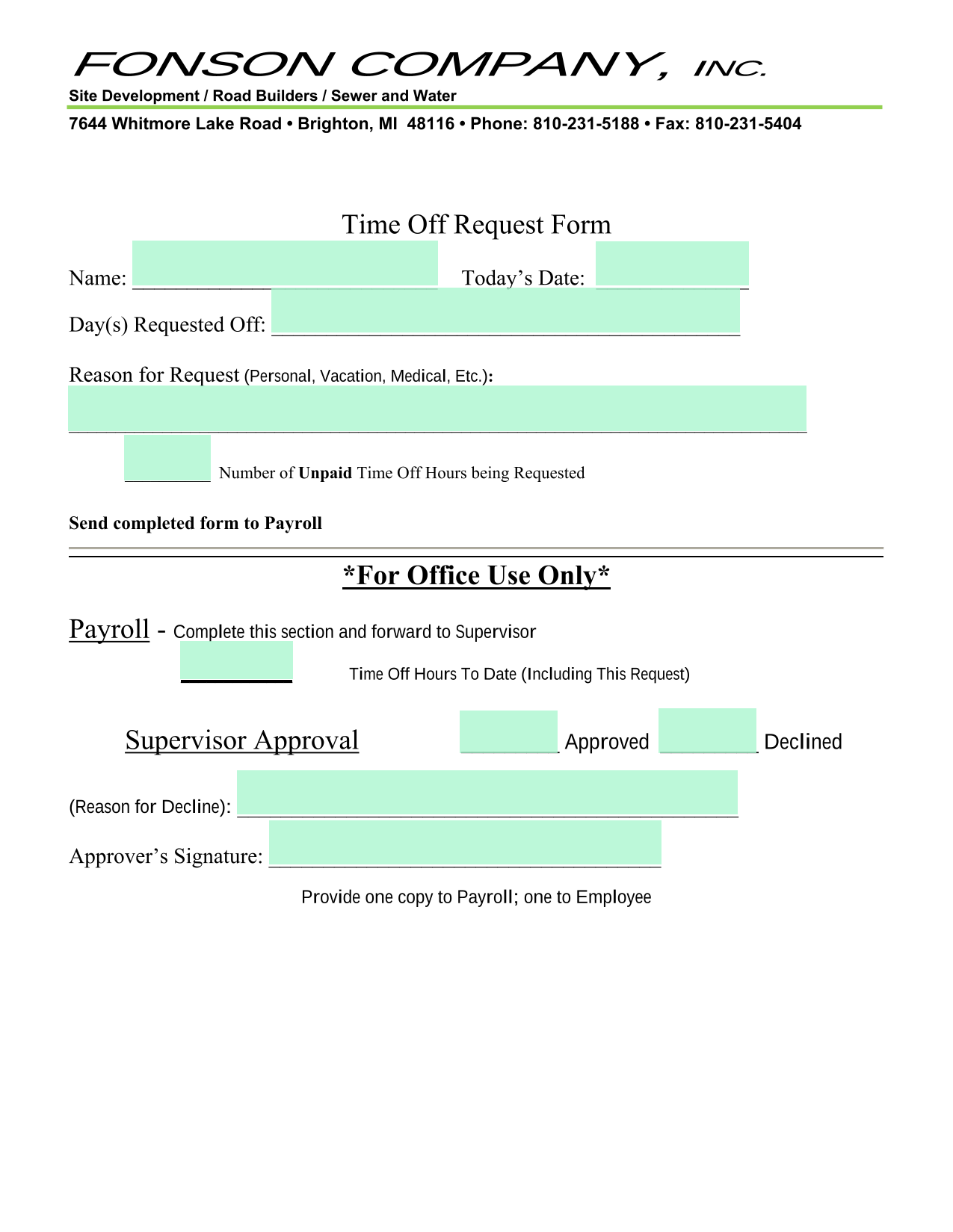 Time Off Request Form screenshot