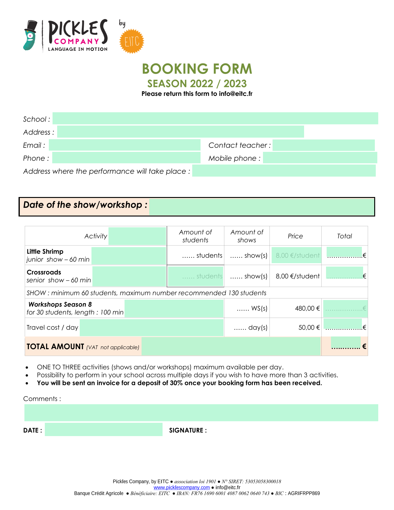 Booking Form screenshot