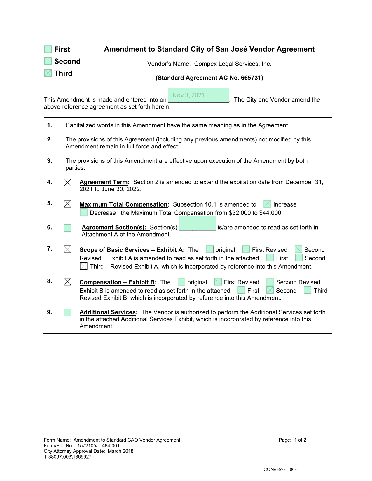Amendment To Standard CAO Vendor Agreement screenshot
