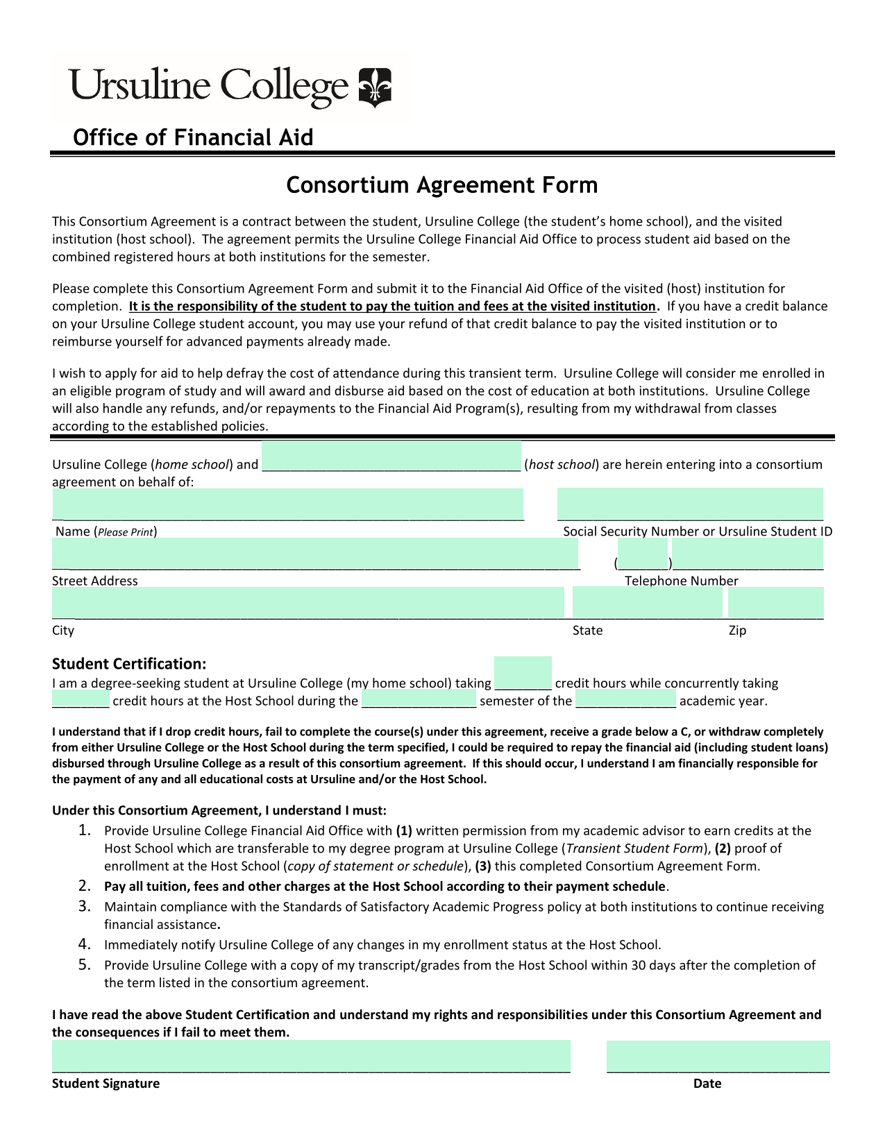 Consortium Agreement Form screenshot