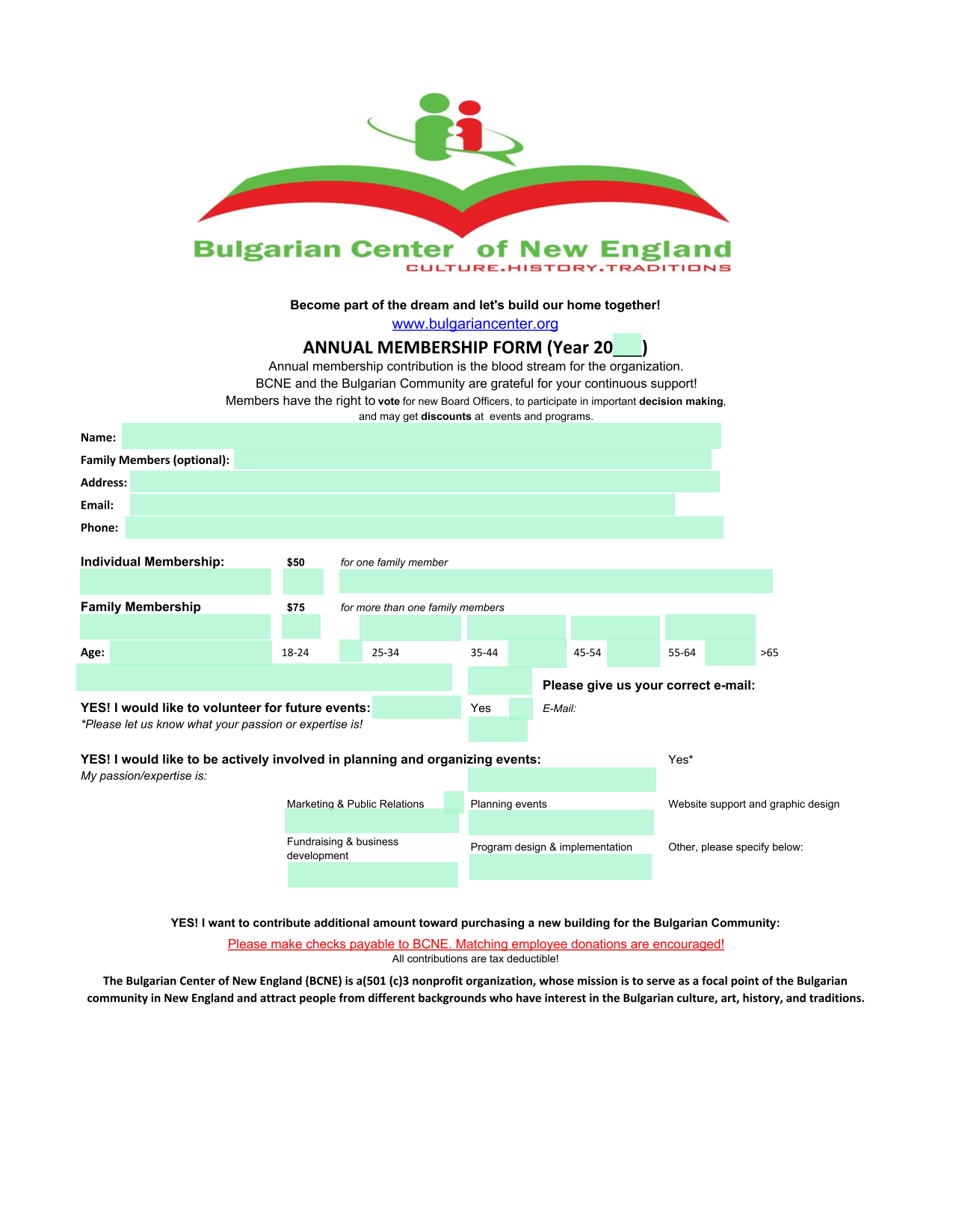 Annual Membership Form screenshot