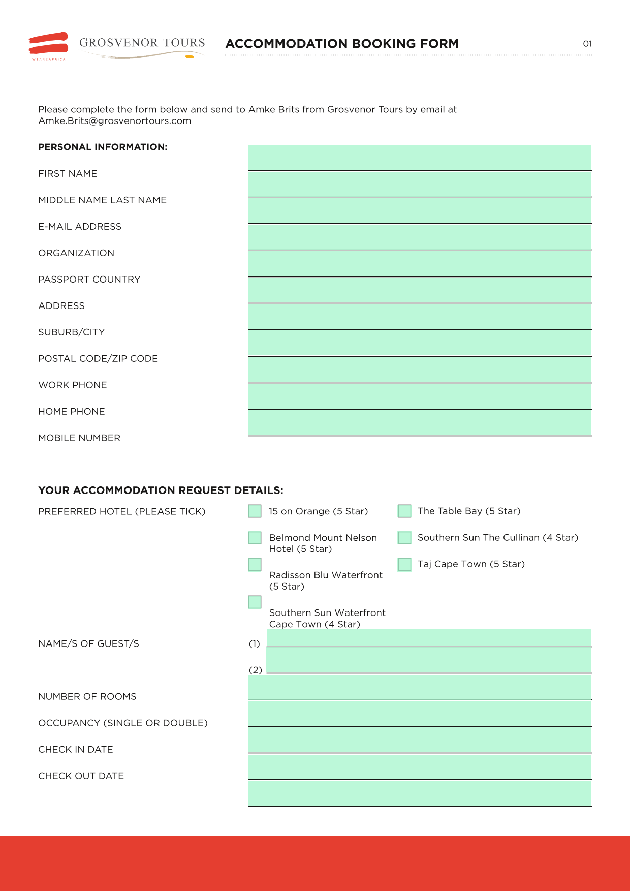Accommodation Booking Form screenshot