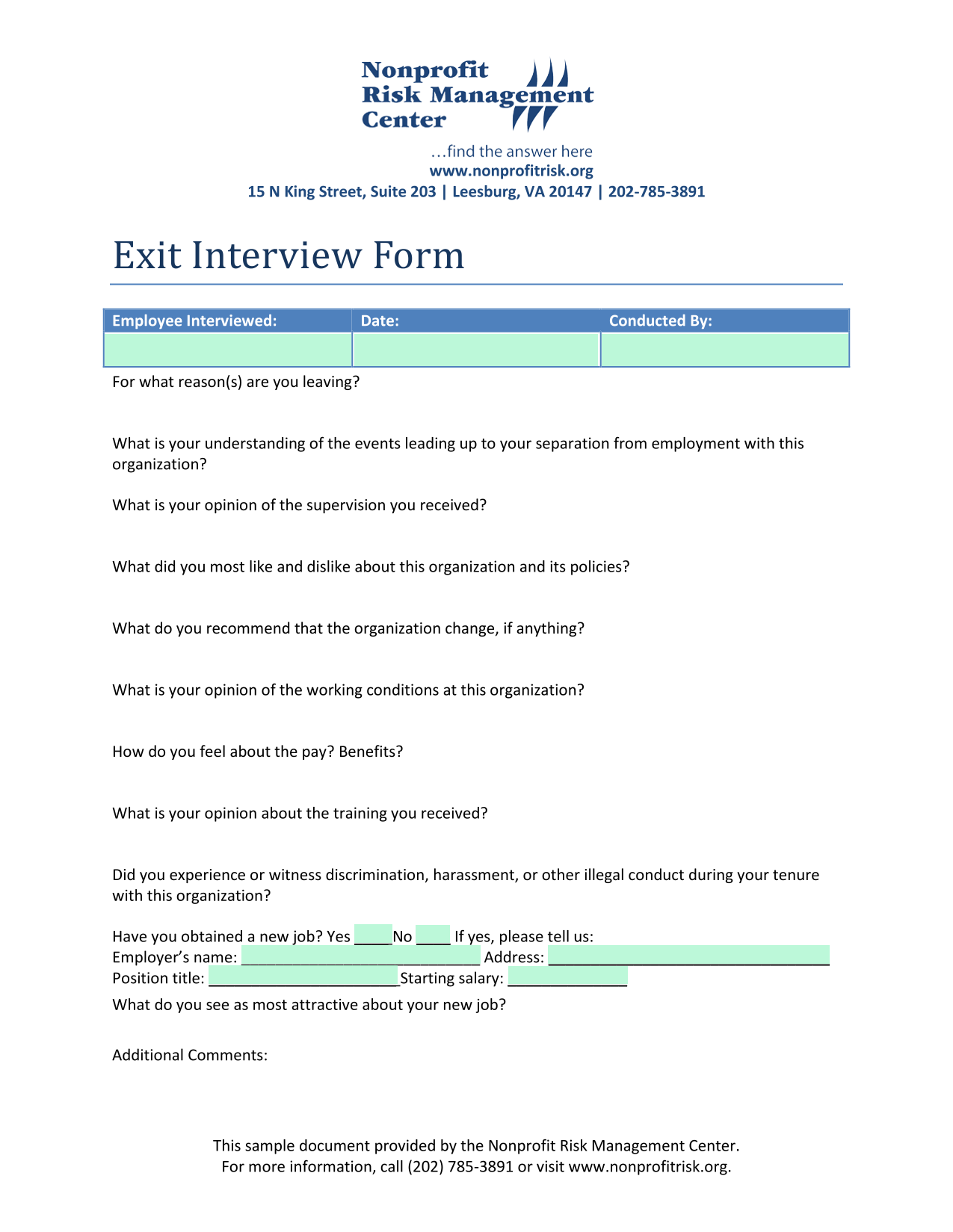 Exit Interview Form screenshot